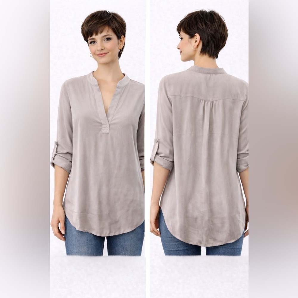 Bobi V-neck Long Sleeve High-Low Top Size M